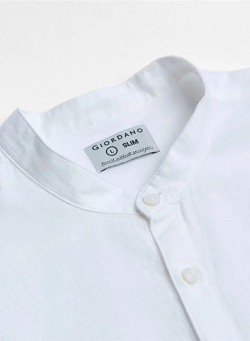 GIORDANO  Men's Linen Cotton Band Collar Shirt for Men | Best Price UAE