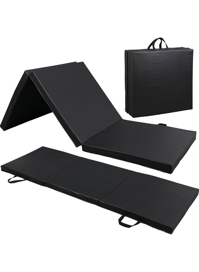 Foldable Gymnastics Gym Exercise Aerobics Mat,PU Leather Tumbling Mat with Hook & Loop Fastener for Stretching Yoga Cheerleading Martial Arts-Versatile Fitness Mat for Home