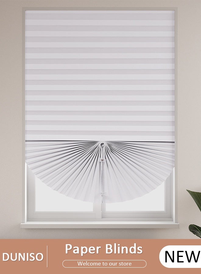 DUNISO Temporary Paper Blinds for Windows, No Drilling Self Adhesive Blackout Curtains, Easy to Cut Pleated Window Blinds Cordless for Indoor Windows, Waterproof Window Shades for Bedroom, Kithen, Bat