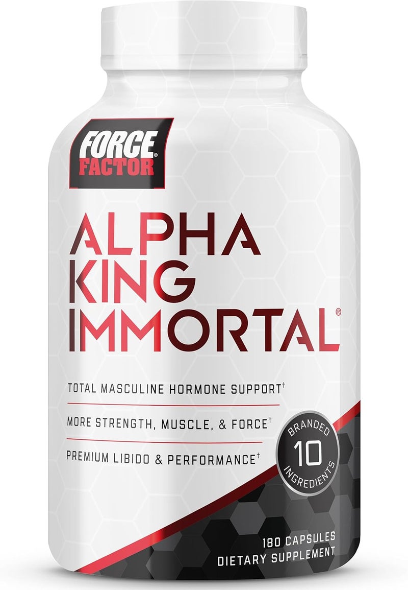 Force Factor Alpha King Immortal Total Hormone Support Testosterone Booster for Men with Fenugreek Seed Reduce Estrogen Build Muscle Improve Strength  Enhance Performance 180 Capsules - Image 1