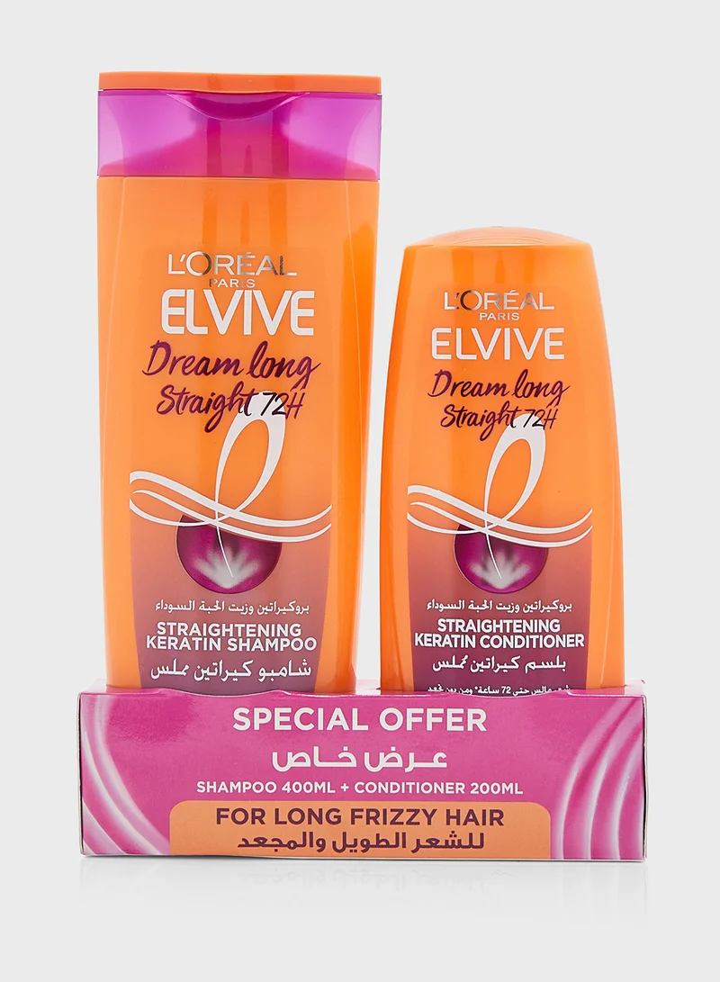 L'OREAL PARIS L'Oréal Paris Elvive Dream Long Straight Shampoo, 400Ml Conditioner 200Ml For Long Frizzy Hair