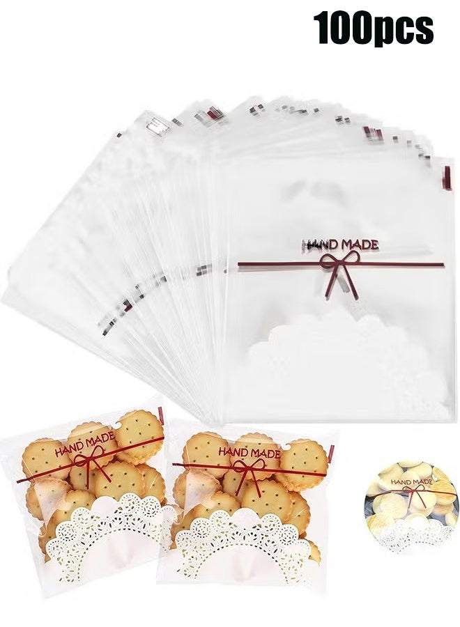واي جيه 100 قطعة أكياس بسكويت لاصقة ذاتية، مقاس 5.5 × 5.5 بوصة، أكياس شفافة للحلويات، أكياس بلاستيكية فردية للحلويات، أكياس زخرفية للهدايا، أكياس سيلوفان لتعبئة البسكويت، الشوكولاتة، الوجبات الخفيفة، الزفاف، الحفلات - Image 1