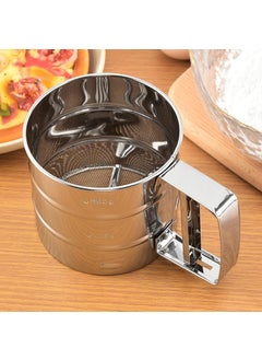 Zobano Zobano Baking Stainless Steel Shaker Sieve Cup Manual Flour Sifter with Measuring Scale Mark for Flour Icing Sugar  - Image 1