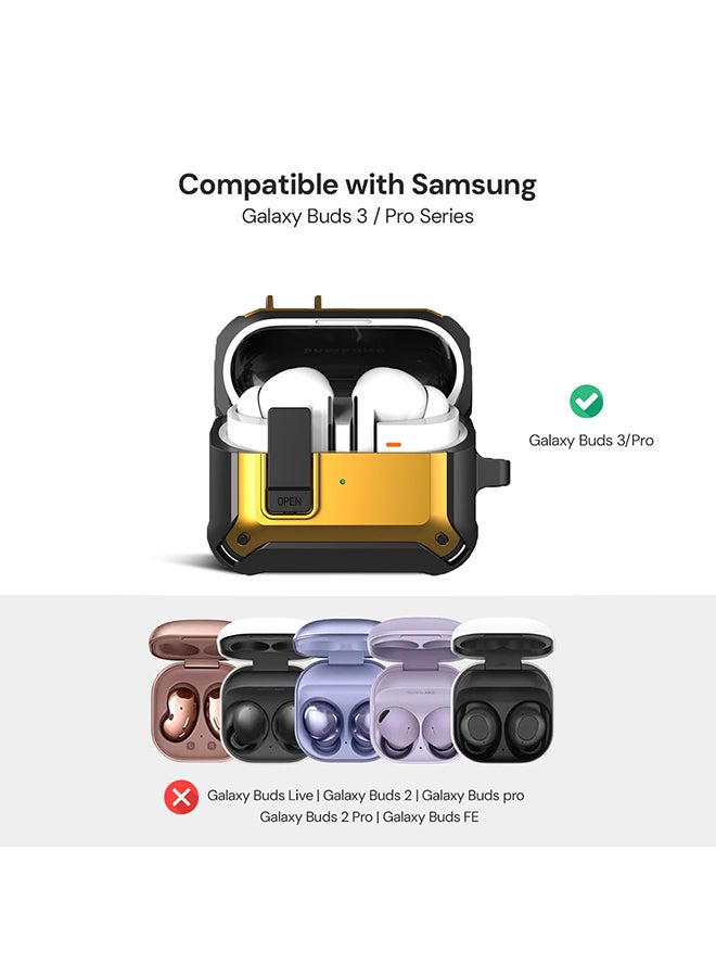 O Ozone Case For Samsung Galaxy Buds3 & Galaxy Buds 3 Pro Case Cover, Rugged Armor Shockproof Hard Shell Protection Case with Secure Lock Clip - Yellow  - Image 2