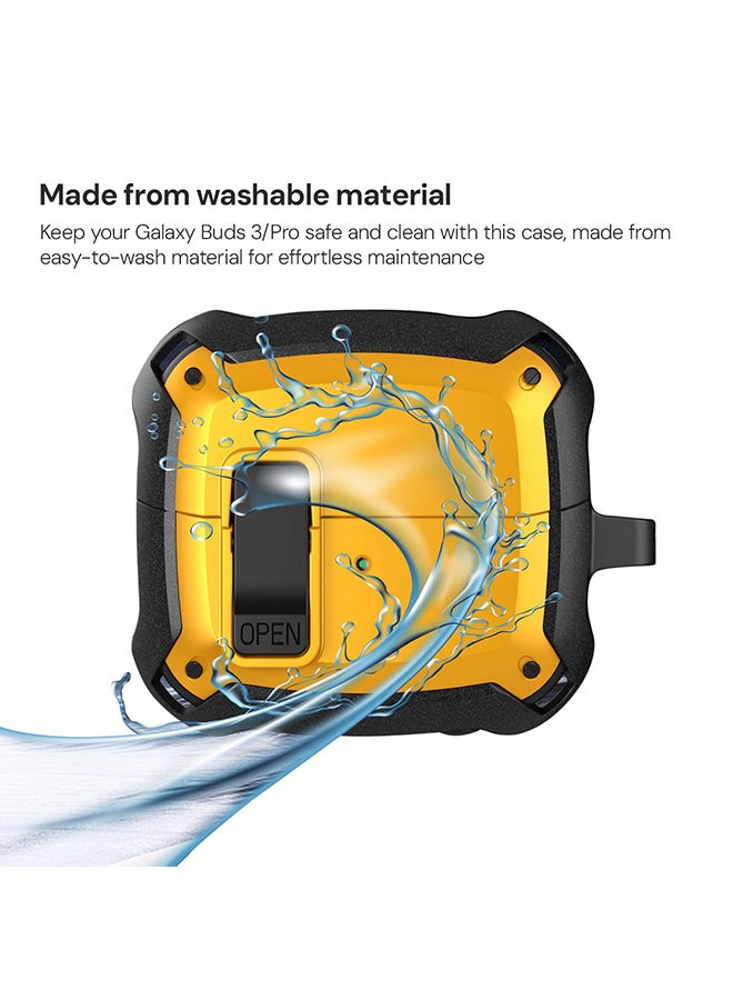 O Ozone Case For Samsung Galaxy Buds3 & Galaxy Buds 3 Pro Case Cover, Rugged Armor Shockproof Hard Shell Protection Case with Secure Lock Clip - Yellow  - Image 5