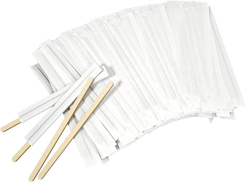 AMKOSKR 1000Pcs Disposable Wood Coffee Stir Sticks Stirrers Individually Paper Wrapped Coffee Tea Beverage Stirrers Stirrings 5.5 Inch,140mm - Image 1