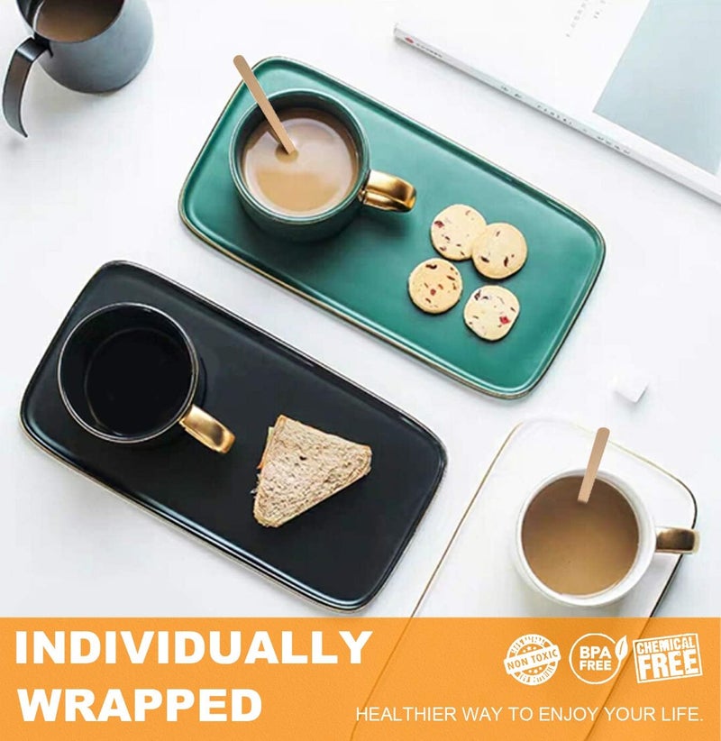 AMKOSKR 1000Pcs Disposable Wood Coffee Stir Sticks Stirrers Individually Paper Wrapped Coffee Tea Beverage Stirrers Stirrings 5.5 Inch,140mm - Image 5