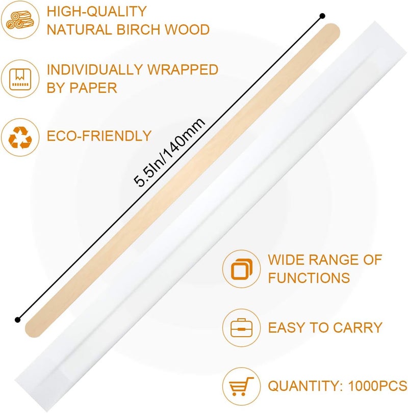 AMKOSKR 1000Pcs Disposable Wood Coffee Stir Sticks Stirrers Individually Paper Wrapped Coffee Tea Beverage Stirrers Stirrings 5.5 Inch,140mm - Image 2