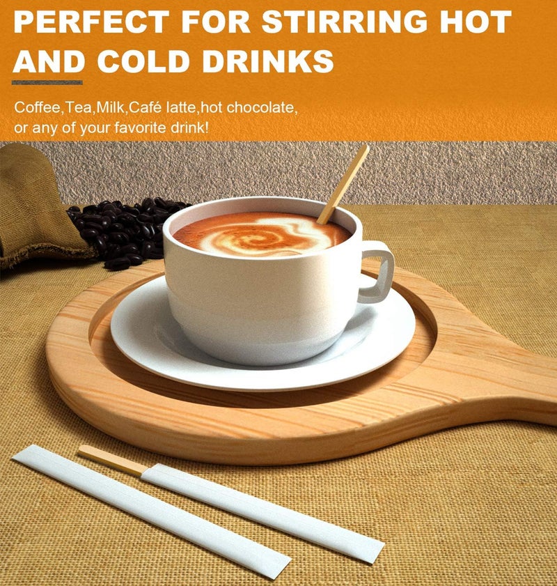 AMKOSKR 1000Pcs Disposable Wood Coffee Stir Sticks Stirrers Individually Paper Wrapped Coffee Tea Beverage Stirrers Stirrings 5.5 Inch,140mm - Image 4