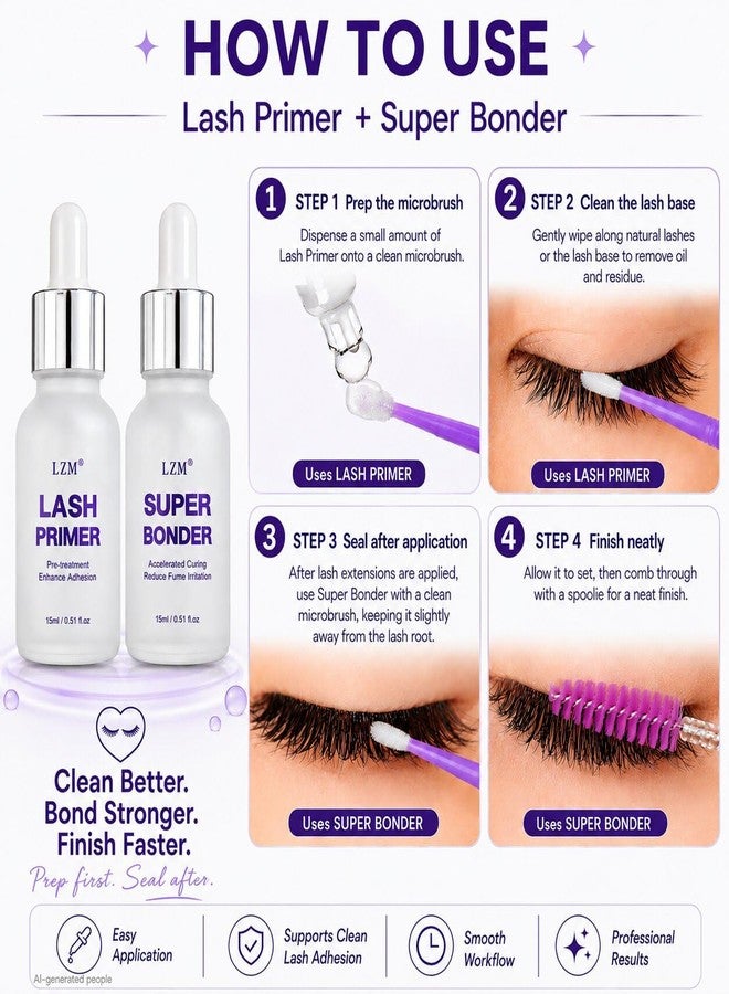 LZM Lash Bonder & Primer Kit for Long-Lasting Lash Extensions & Clusters - Image 5