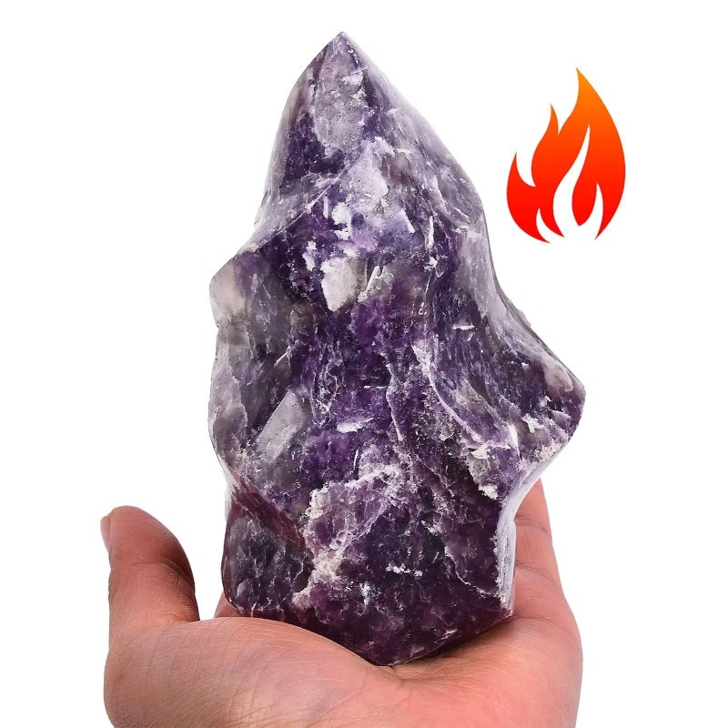 AMOYSTONE AMOYSTONE Purple Lepidolite Crystals Tower Flame Shaped Stone Energy Meditation Healing Crystal Home Decor 1522 Pound 