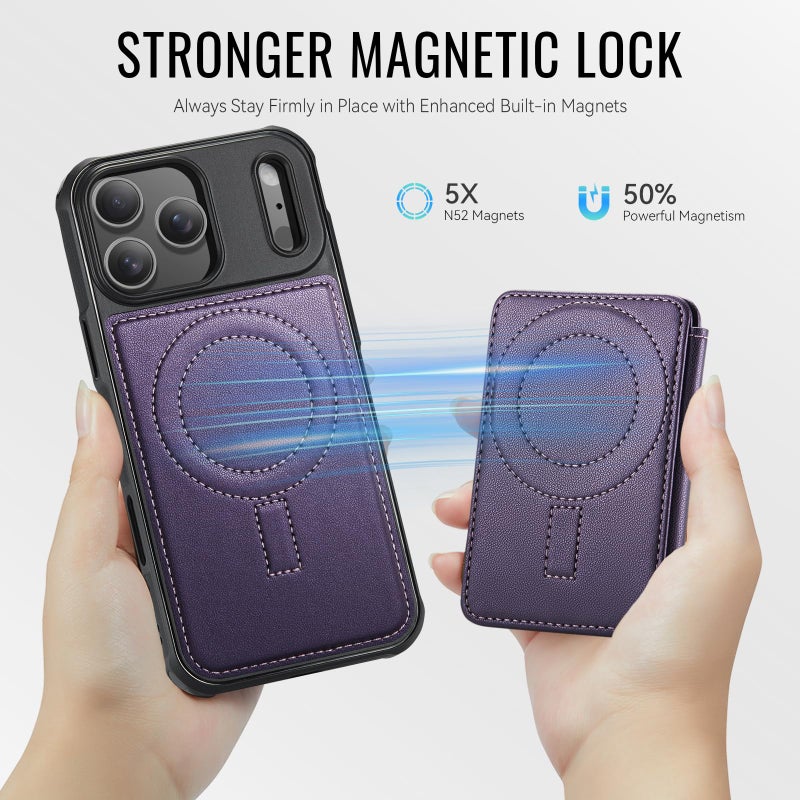 Usroom for iPhone 17 Pro Max Wallet Case Compatible with Magsafe, Magnetic RFID Blocking Card Holder Kickstand 2 in 1 Detachable Case for iPhone 17 Pro Max 6.9", Purple - Image 2