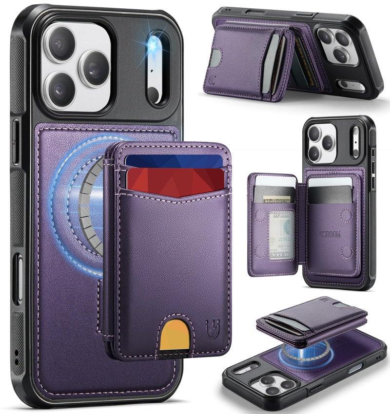 Usroom for iPhone 17 Pro Max Wallet Case Compatible with Magsafe, Magnetic RFID Blocking Card Holder Kickstand 2 in 1 Detachable Case for iPhone 17 Pro Max 6.9", Purple - Image 1