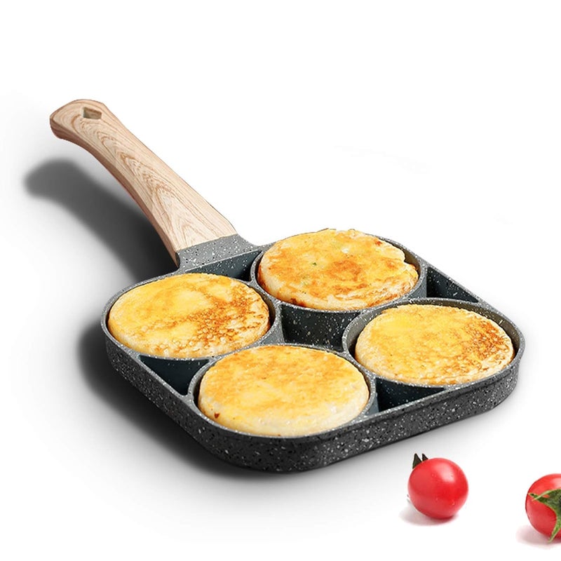 AAGNA 4 Hole Non Stick Egg Frying Pan with Detachable Wooden Handle Multi Purpose Frying Pan for Omelet Uttapam Idli Burger Poached Egg Kitchen Breakfast - Image 1