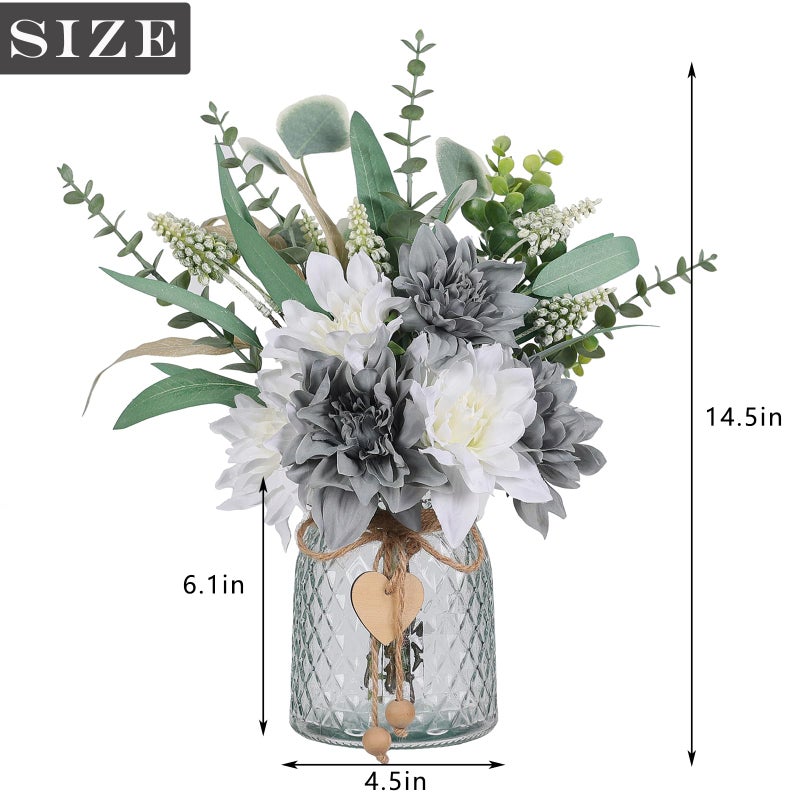 VIERENA Faux Flowers with Vase,Artificial Silk Flowers in Vase, Fake Plant Eucalyptus and Willow,Flower Arrangement for Home Farmhouse kitchen Dining Table Centerpiece Decorations Table Decor (Grey Blue) - Image 2