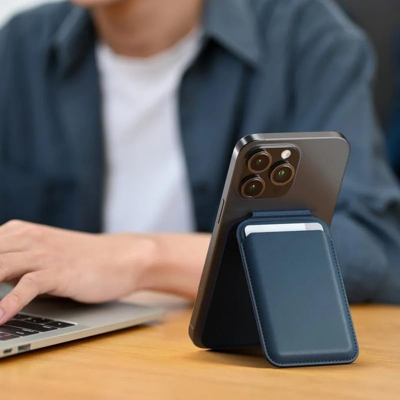 ClickCase Magnetic Wallet with Video Stand, Compatible with MagSafe Wallet with Kickstand, Card Holder for iPhone 17/16/15/14/13/12 Series (Blue) - Image 4