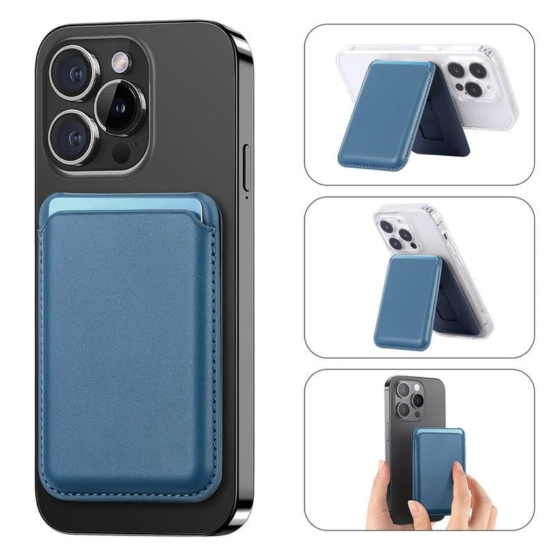 ClickCase Magnetic Wallet with Video Stand, Compatible with MagSafe Wallet with Kickstand, Card Holder for iPhone 17/16/15/14/13/12 Series (Blue) - Image 1