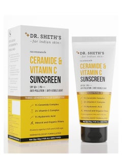 Dr. Sheth's Ceramide & Vitamin C Sunscreen | SPF 50+ Pa+++ | Non Greasy, Quick Absorbing | For Men & Women | For All Skin Types | 50g