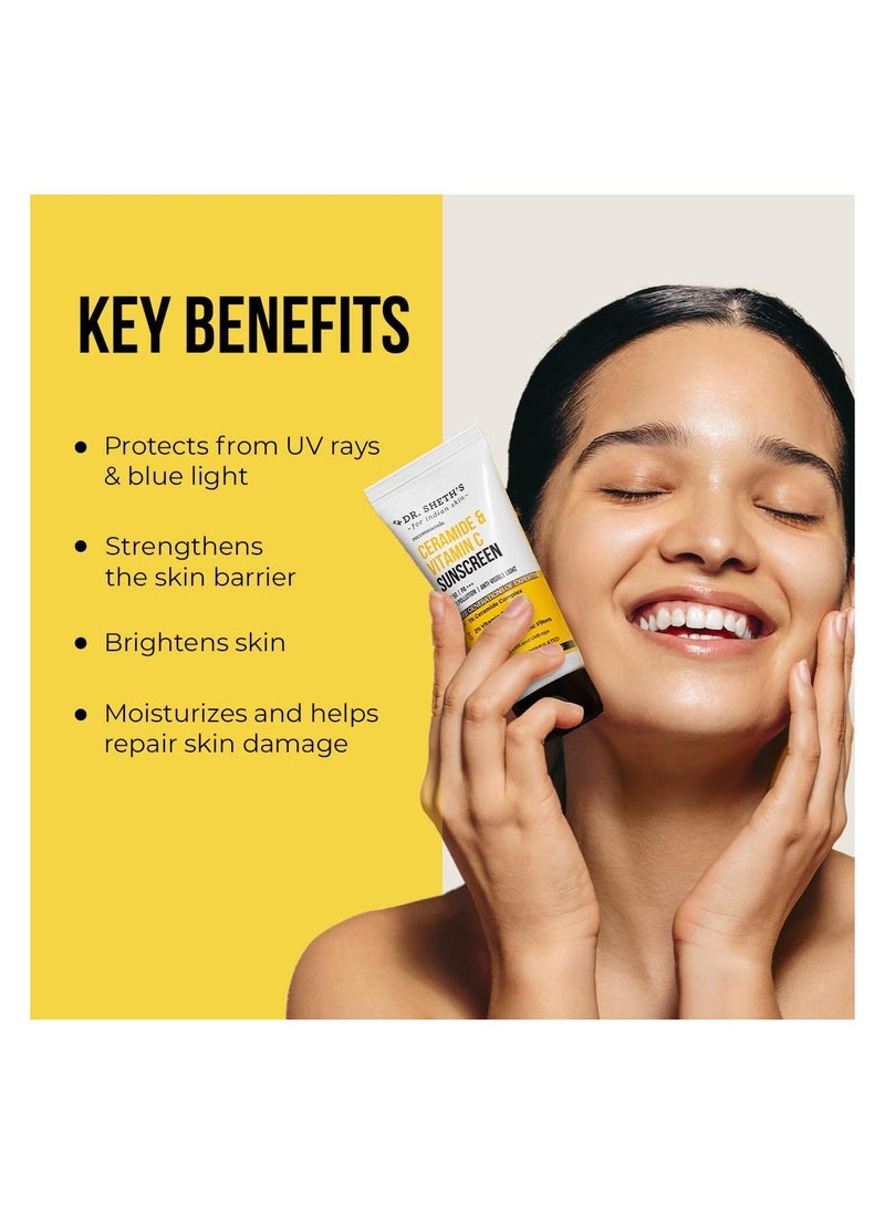 Dr. Sheth's - Dr. Sheth's Ceramide & Vitamin C Sunscreen | SPF 50+ Pa+++ | Non Greasy, Quick Absorbing | For Men & Women | For All Skin Types | 50g - Image 1