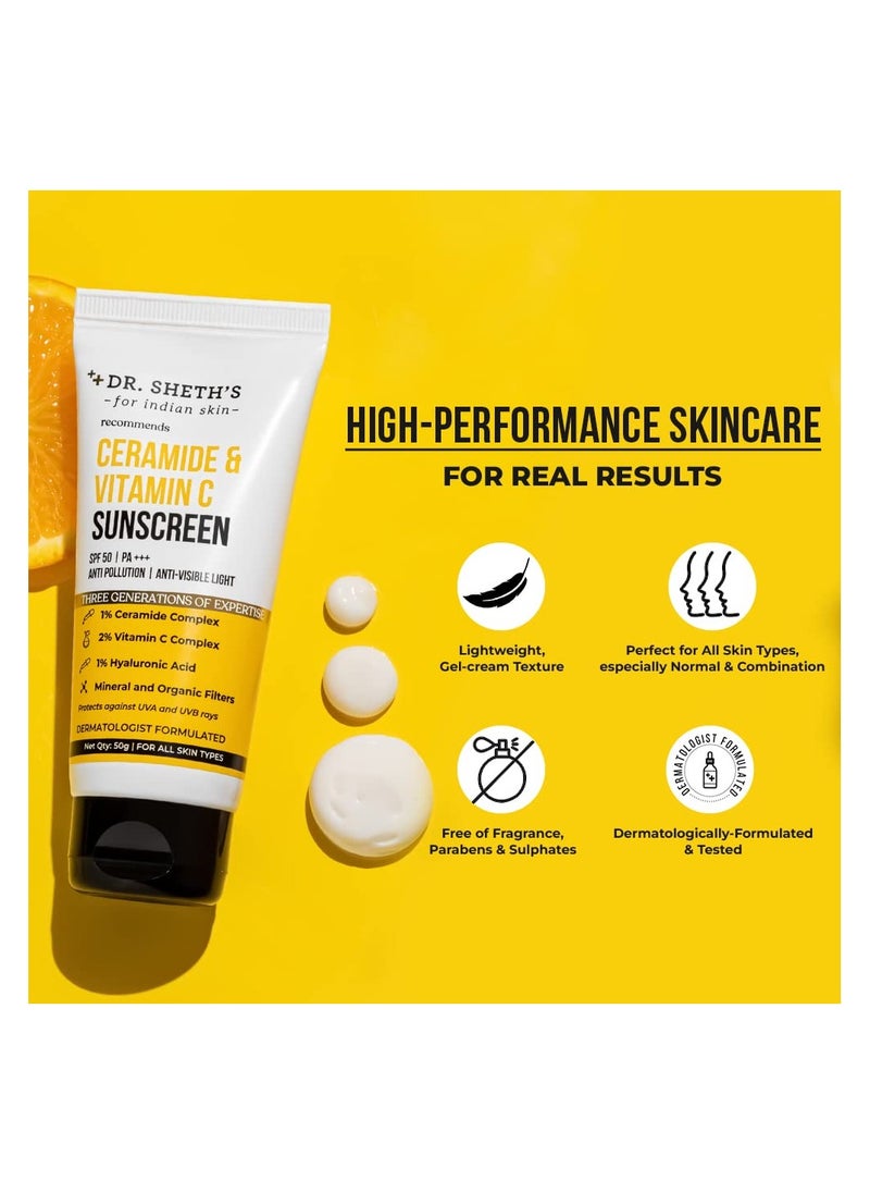 Dr. Sheth's - Dr. Sheth's Ceramide & Vitamin C Sunscreen | SPF 50+ Pa+++ | Non Greasy, Quick Absorbing | For Men & Women | For All Skin Types | 50g - Image 1