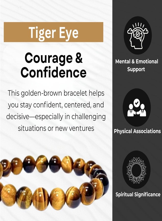 Blue bijoux Tiger Eye 8 MM Round Reiki Healing Crystal Stretch Bracelet | For Improving Focus And Concentration | Boosting Self-Confidence | Encouraging Growth And Learning | Men & Women - Image 2