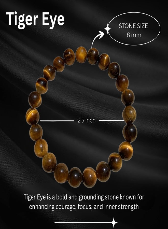 Blue bijoux Tiger Eye 8 MM Round Reiki Healing Crystal Stretch Bracelet | For Improving Focus And Concentration | Boosting Self-Confidence | Encouraging Growth And Learning | Men & Women - Image 4