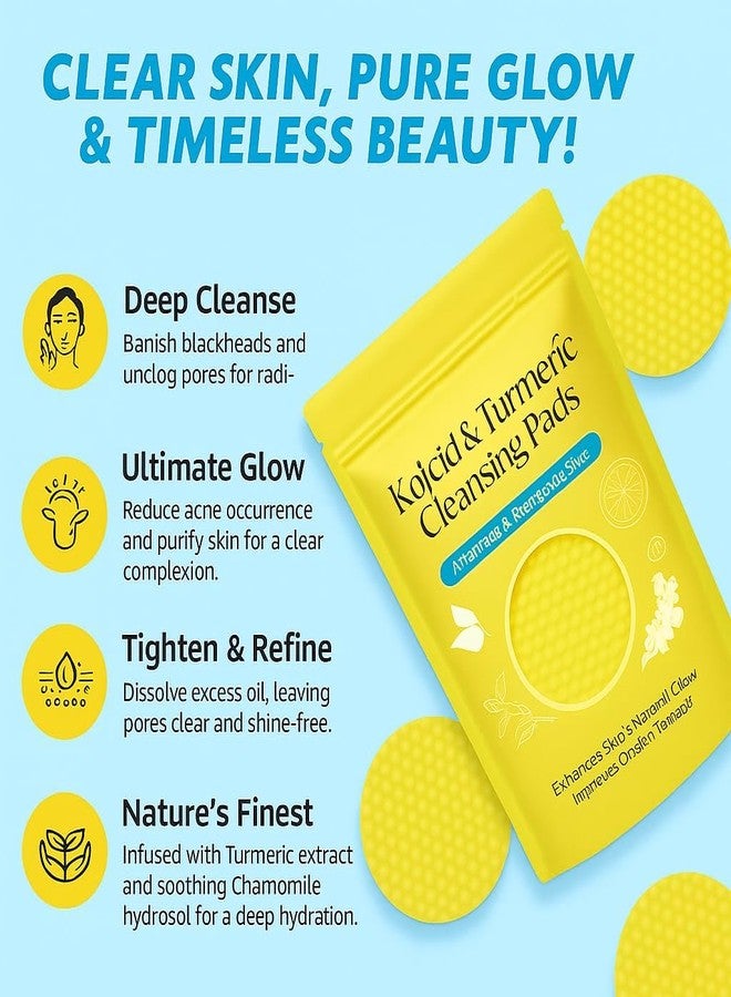 AEKINX Kojic Acid & Turmeric Cleansing Pads for Face Brightening, Pigmentation & Tan Removal Exfoliating Skincare Wipes for Dark Spots, Acne Marks & Glowing Skin - Image 2