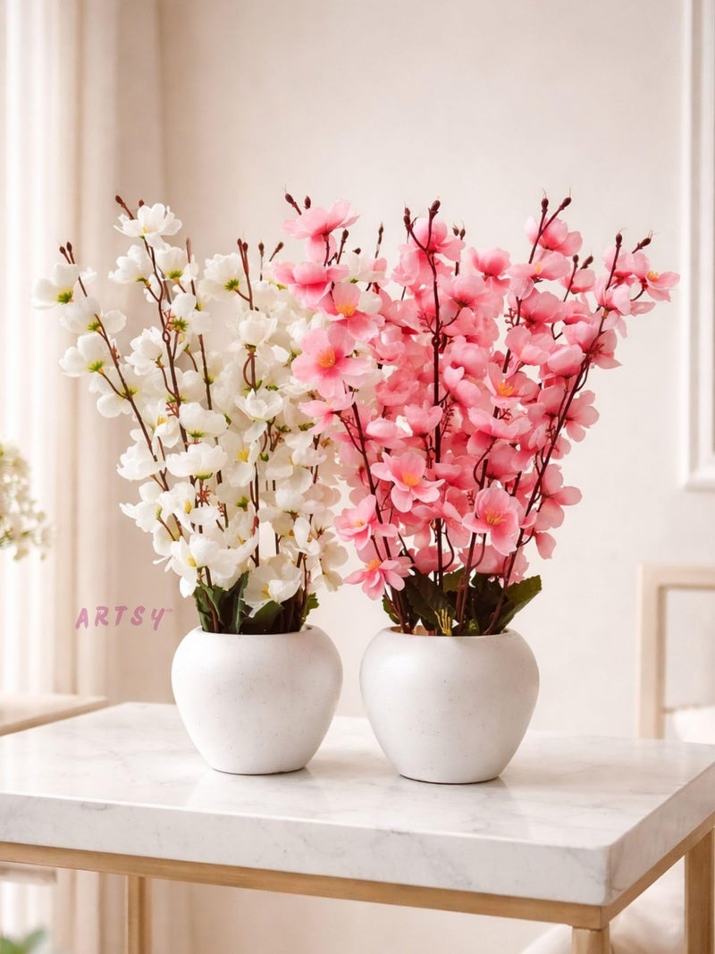 ARTSY® Artificial Flowers with Pot for Home Decoration, Ideal for Office Decor, Gifts, Craft, Artificial Plants with Pot, White Pink, Combo, Pack of 2 Pieces, 45 cm Height | - Image 1