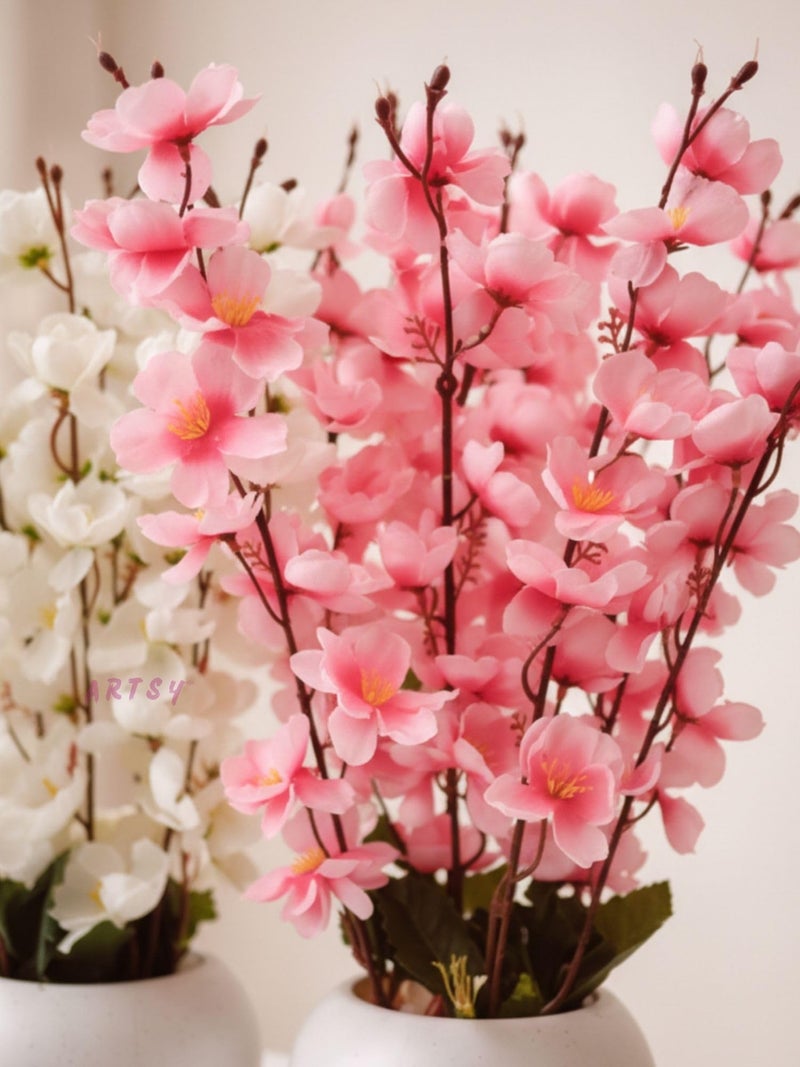 ARTSY® Artificial Flowers with Pot for Home Decoration, Ideal for Office Decor, Gifts, Craft, Artificial Plants with Pot, White Pink, Combo, Pack of 2 Pieces, 45 cm Height | - Image 2