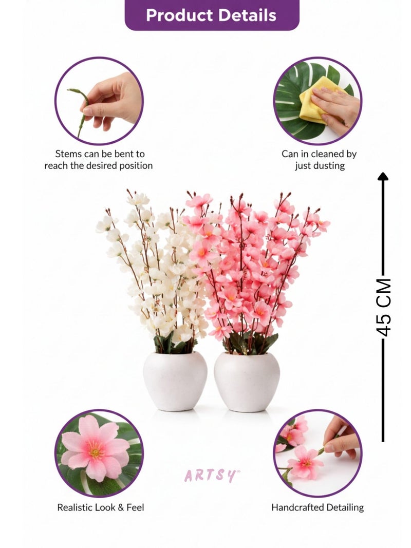 ARTSY® Artificial Flowers with Pot for Home Decoration, Ideal for Office Decor, Gifts, Craft, Artificial Plants with Pot, White Pink, Combo, Pack of 2 Pieces, 45 cm Height | - Image 5