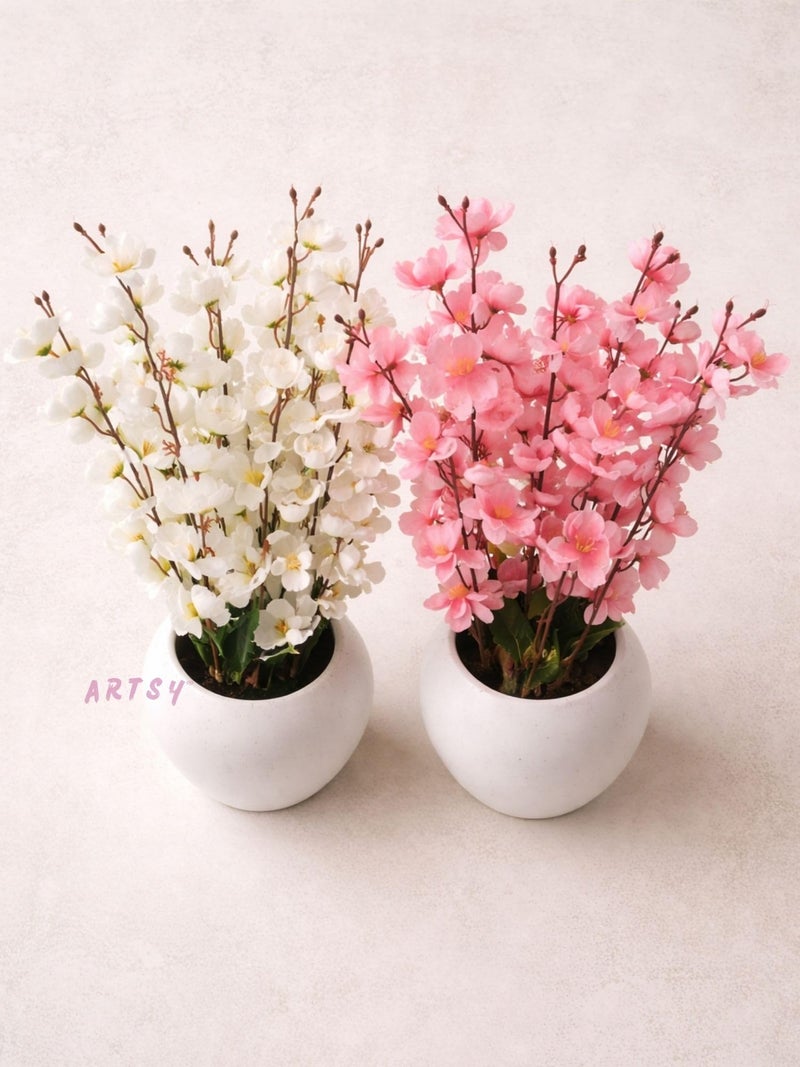 ARTSY® Artificial Flowers with Pot for Home Decoration, Ideal for Office Decor, Gifts, Craft, Artificial Plants with Pot, White Pink, Combo, Pack of 2 Pieces, 45 cm Height | - Image 4