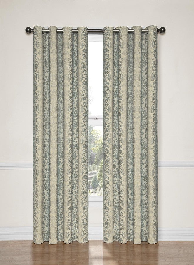 Eclipse Blackout Curtains for Bedroom - Nadya Print 52" x 63" Thermal Insulated Single Panel Grommet Top Room Darkening Curtains for Living Room, Smokey Blue - Image 2