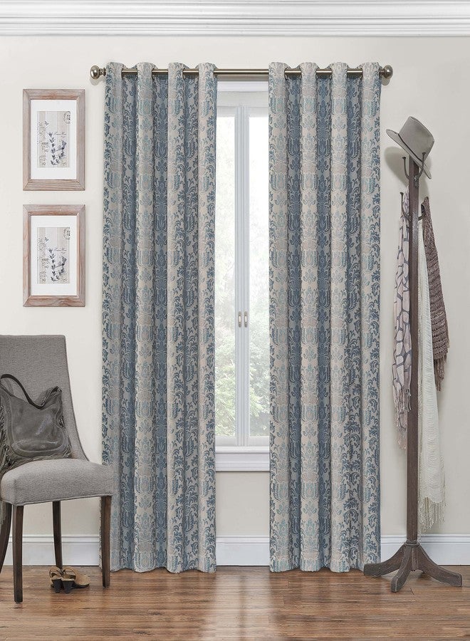 Eclipse Blackout Curtains for Bedroom - Nadya Print 52" x 63" Thermal Insulated Single Panel Grommet Top Room Darkening Curtains for Living Room, Smokey Blue - Image 1
