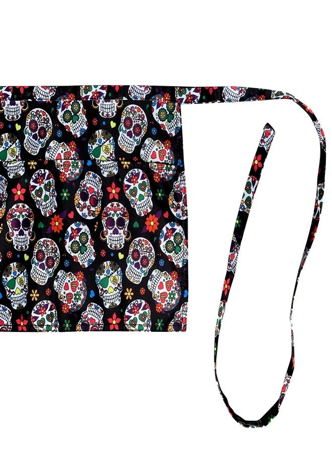 Plum Hill Sugar Skulls Waist Apron - Waitress Server Aprons - 3 Pockets; Cute Half Apron for Bartender, Restaurant, Coffee Shop, Teachers - Day of the Dead - Image 5