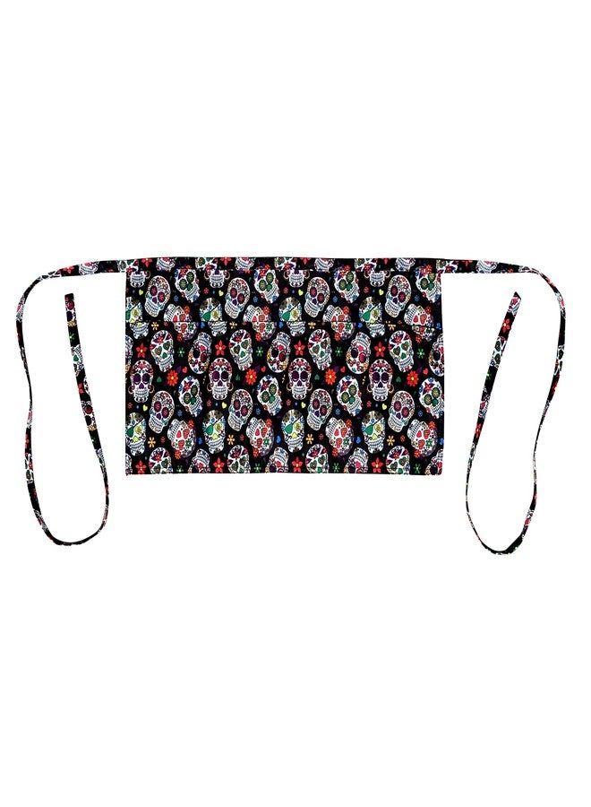 Plum Hill Sugar Skulls Waist Apron - Waitress Server Aprons - 3 Pockets; Cute Half Apron for Bartender, Restaurant, Coffee Shop, Teachers - Day of the Dead - Image 4