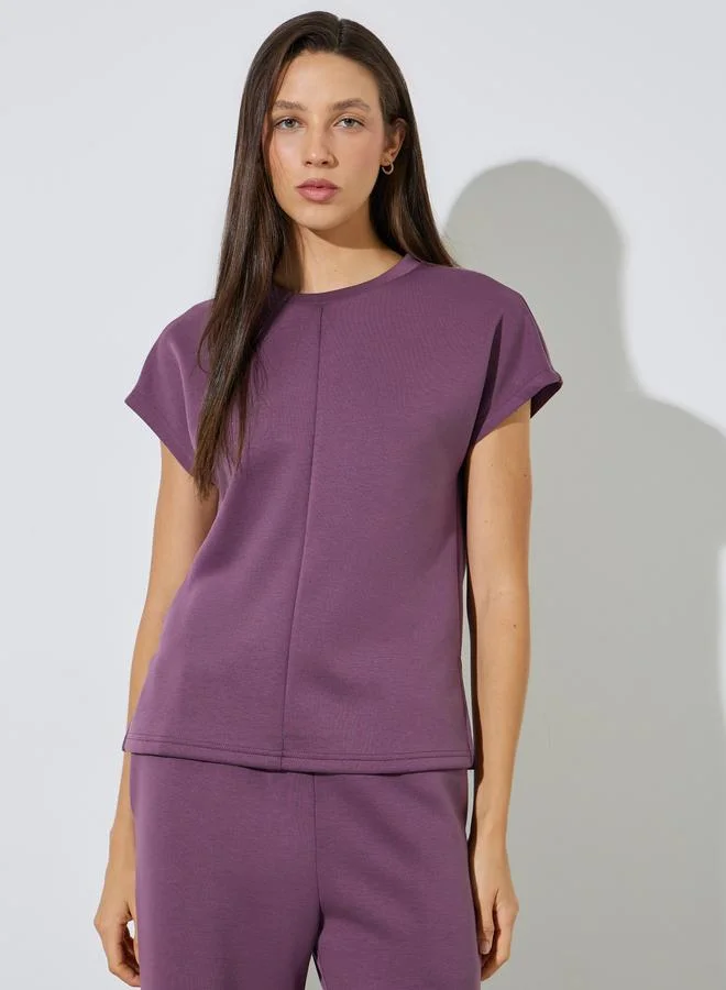 ستايلي Purple Solid Round Neck T-Shirt and Joggers Co-ord Set