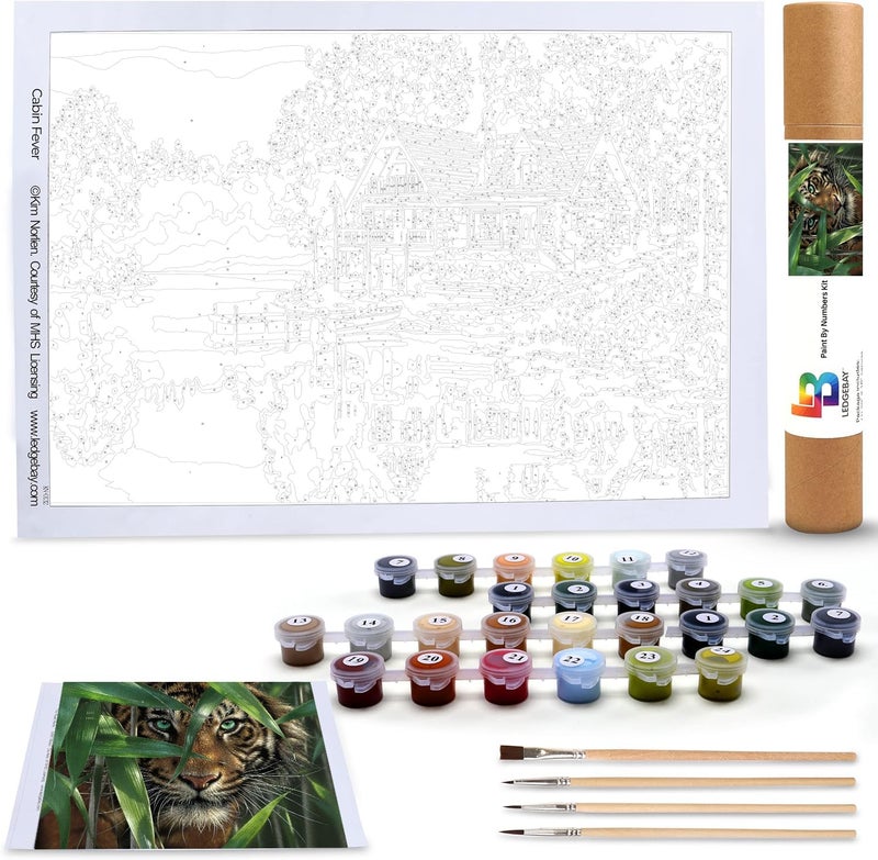 Ledgebay DIY Paint by Numbers Kit for Adults Unframed Canvas: Beginner to Advanced Paint by Numbers Kit Kits Include Acrylic Paint Set 4 Brushes & Tabletop Easel -(Bamboo Tiger 16"x20" Unframed) - Image 2