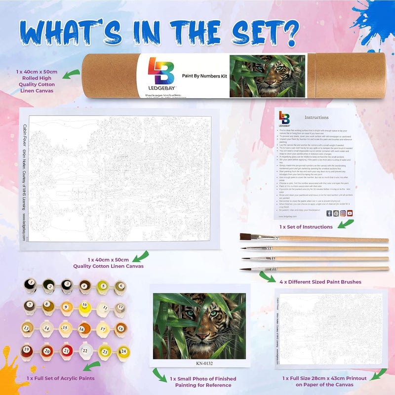 Ledgebay DIY Paint by Numbers Kit for Adults Unframed Canvas: Beginner to Advanced Paint by Numbers Kit Kits Include Acrylic Paint Set 4 Brushes & Tabletop Easel -(Bamboo Tiger 16"x20" Unframed) - Image 5