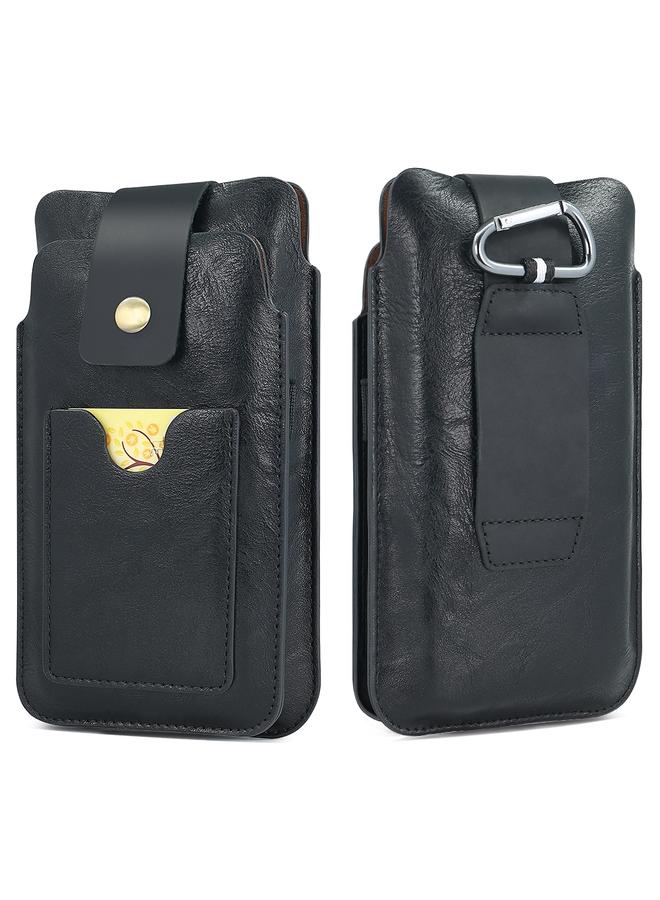 erorex 6.5-7.2 inch Universal Retro Magnetic Buckle Double Layer Phone Waist Bag(Black) 