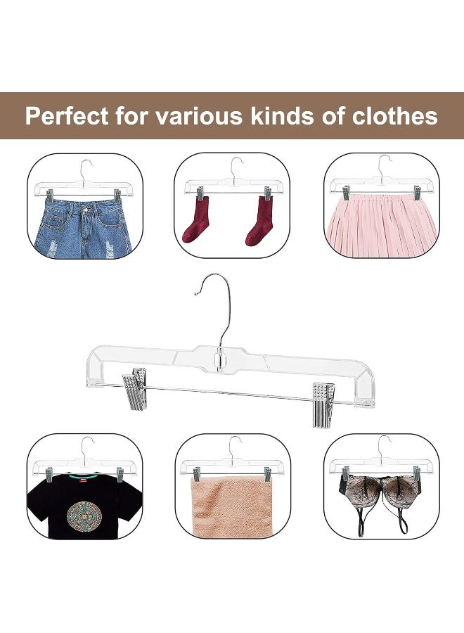 HOUSE DAY HOUSE DAY 12 Pack 14 inch Clear Plastic Skirt Hangers with Adjustable Clips, Pants Hangers 360-Rotating Swivel Hook, Clip Hangers for Pants, Trousers, Skirts, Jeans, Bulk Plastic Hangers with Clips - Image 3