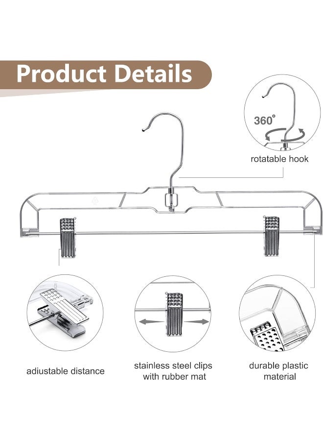 HOUSE DAY HOUSE DAY 12 Pack 14 inch Clear Plastic Skirt Hangers with Adjustable Clips, Pants Hangers 360-Rotating Swivel Hook, Clip Hangers for Pants, Trousers, Skirts, Jeans, Bulk Plastic Hangers with Clips - Image 5