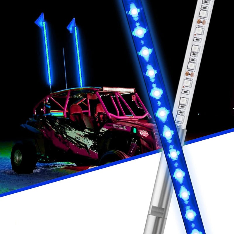 Generic DING.PAI LED Whip Lights Flag Pole Light Safety Antenna Whips Lamp with Flag for ATV UTV Offroad Sand Dune Buggy RZR Truck Can 4X4 Side by Side (Blue, 3 ft - Pack of 1)  - Image 1