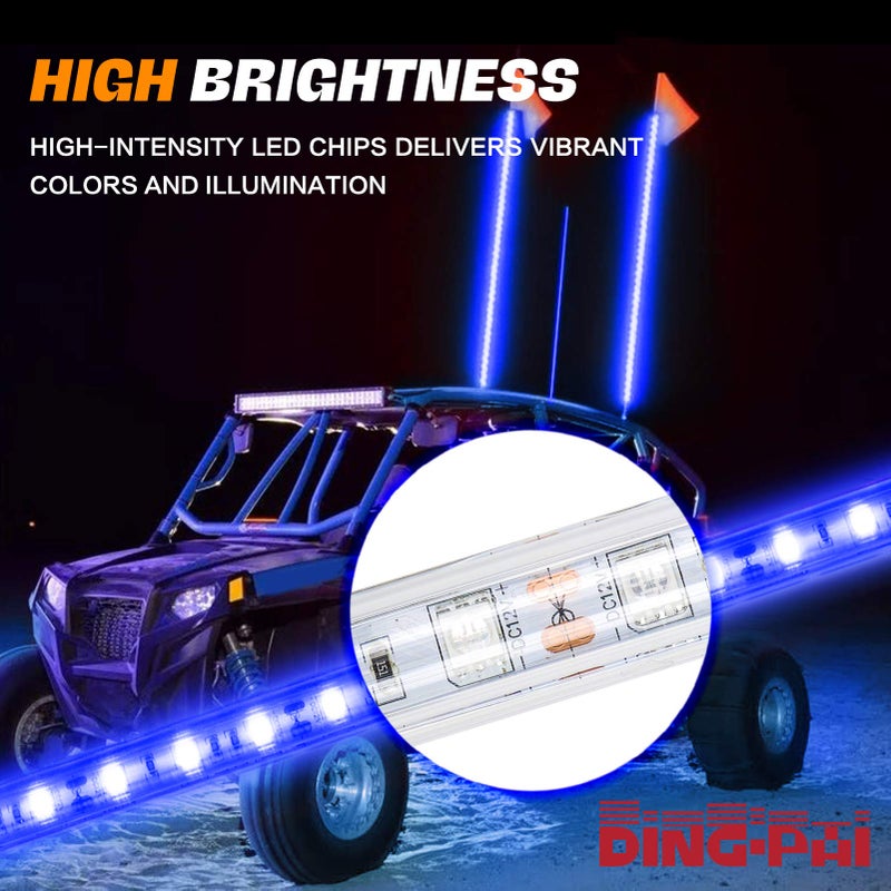 Generic DING.PAI LED Whip Lights Flag Pole Light Safety Antenna Whips Lamp with Flag for ATV UTV Offroad Sand Dune Buggy RZR Truck Can 4X4 Side by Side (Blue, 3 ft - Pack of 1)  - Image 2