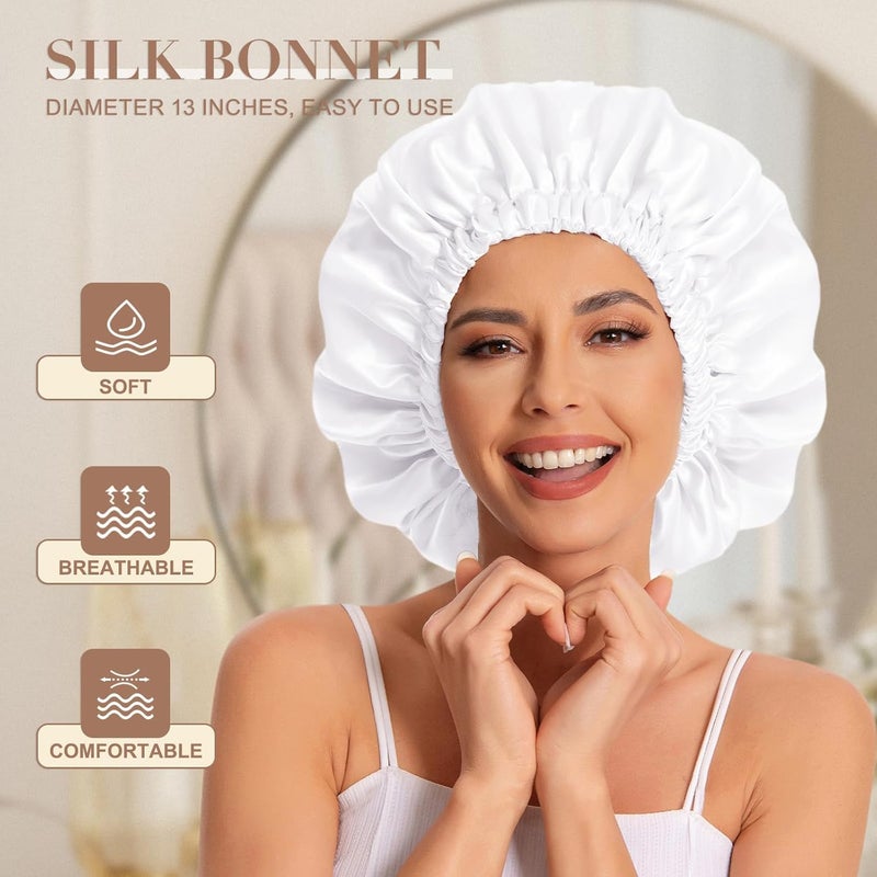 Edoneery Satin Hair Cap for Women Silk Night Cap for Natural Hair, white, One Size - Image 2