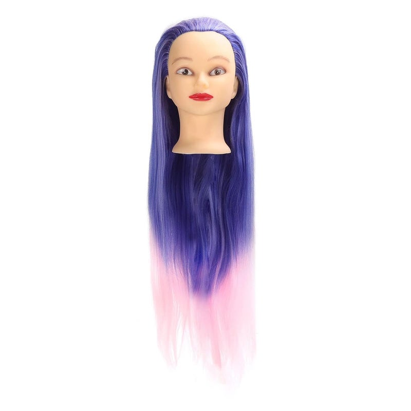 Mannequin Head with Blue Pink Gradient High Temperature Synthetic Hair, Female Hair Styling Training Model, Realistic Scalp Design for Braiding Cutting Dyeing Practice - Image 1