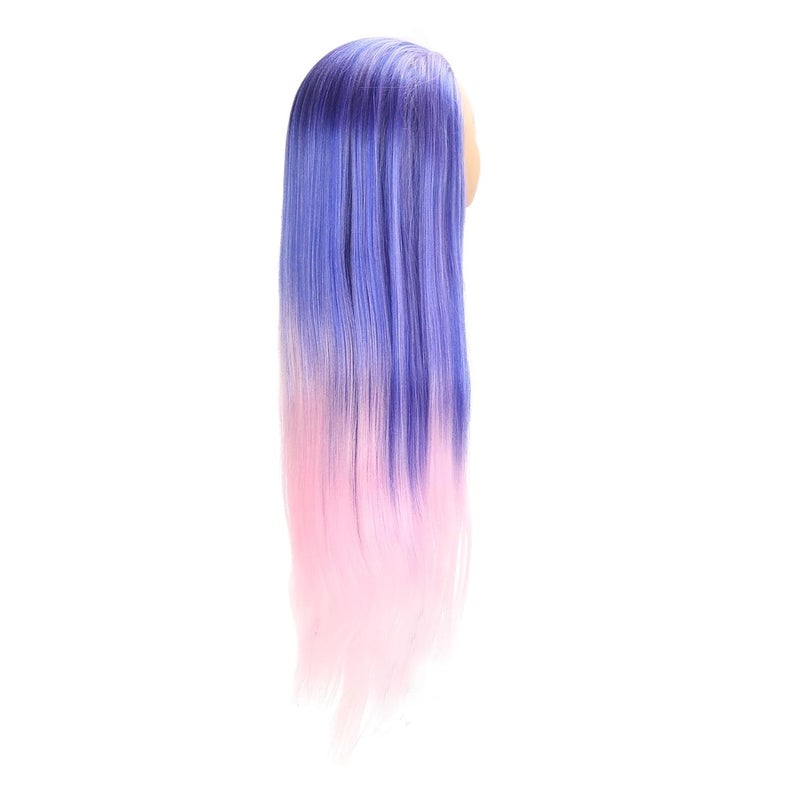 Mannequin Head with Blue Pink Gradient High Temperature Synthetic Hair, Female Hair Styling Training Model, Realistic Scalp Design for Braiding Cutting Dyeing Practice - Image 2