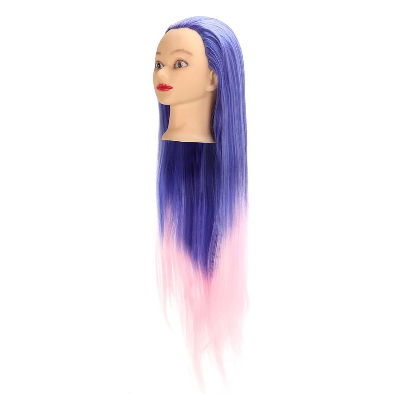 Mannequin Head with Blue Pink Gradient High Temperature Synthetic Hair, Female Hair Styling Training Model, Realistic Scalp Design for Braiding Cutting Dyeing Practice - Image 4