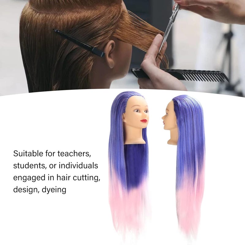 Mannequin Head with Blue Pink Gradient High Temperature Synthetic Hair, Female Hair Styling Training Model, Realistic Scalp Design for Braiding Cutting Dyeing Practice - Image 3
