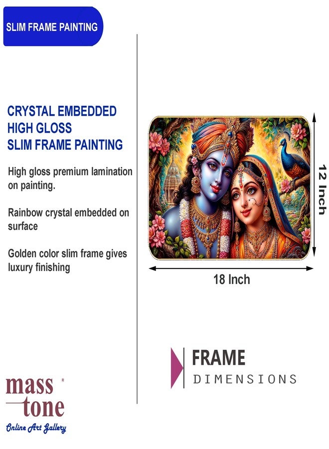 Masstone Radha Krishna Crystal Embedded High Gloss Wall Painting, Golden Slim Frame, 45x30 Cm Wall Art for Living Room, Bedroom, Office & Home Décor (HG03) - Image 4