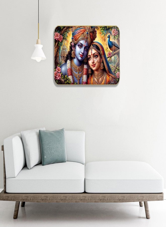 Masstone Radha Krishna Crystal Embedded High Gloss Wall Painting, Golden Slim Frame, 45x30 Cm Wall Art for Living Room, Bedroom, Office & Home Décor (HG03) - Image 3